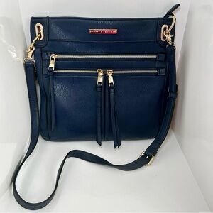 Poppy & Peonies Women’s Navy Blue & Gold  Crossbody Bag, New Condition
